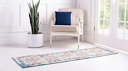 Unique Loom Rosso Collection Vintage, Traditional, Distressed, Bohemian, Botanical, Southwestern Area Rug, 2' 0" x 6' 0", Multi/Blue