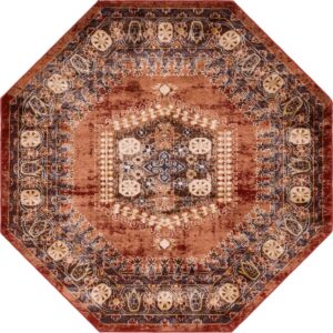 Unique Loom Utopia Collection Area Rug - Larissa (7'Octagon, Terracotta/ Blue)