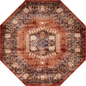 Unique Loom Utopia Collection Area Rug - Larissa (7'Octagon, Terracotta/ Blue)