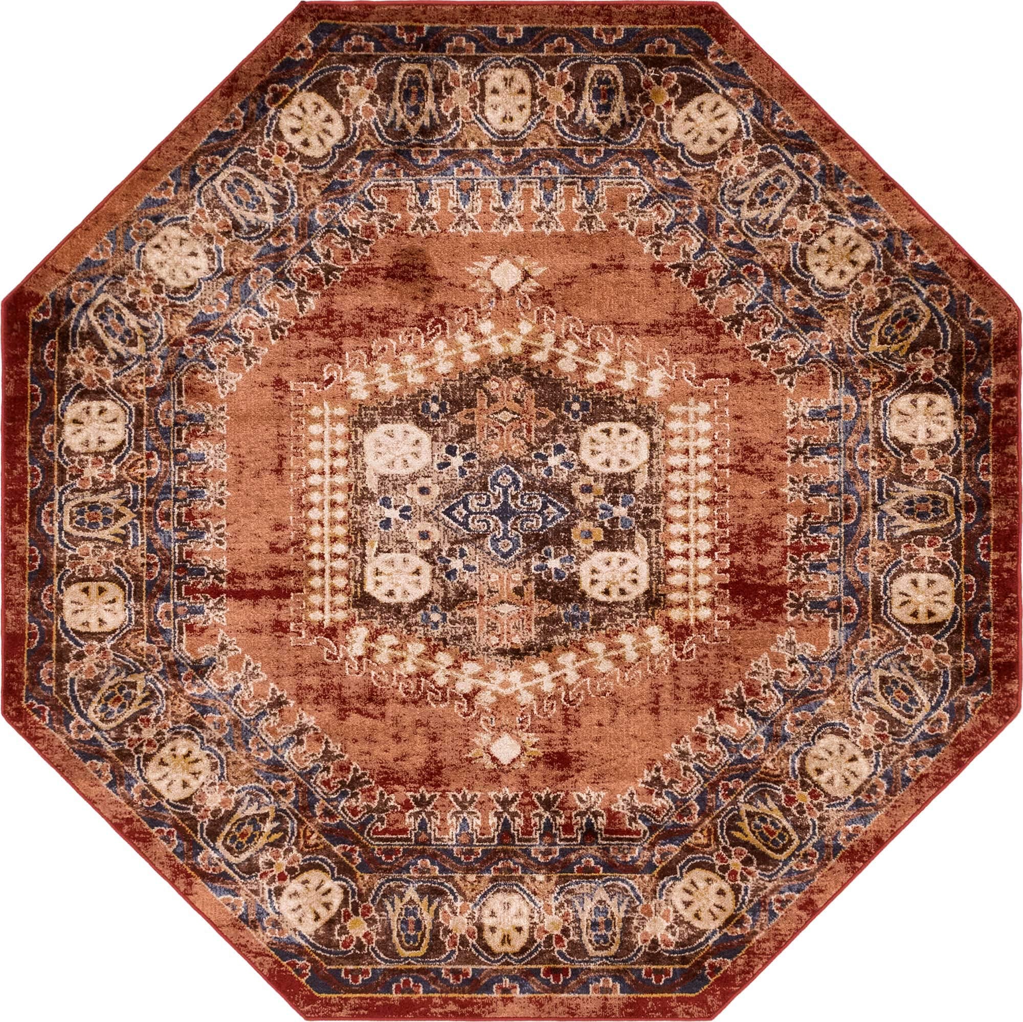 Unique Loom Utopia Collection Area Rug - Larissa (7'Octagon, Terracotta/ Blue)