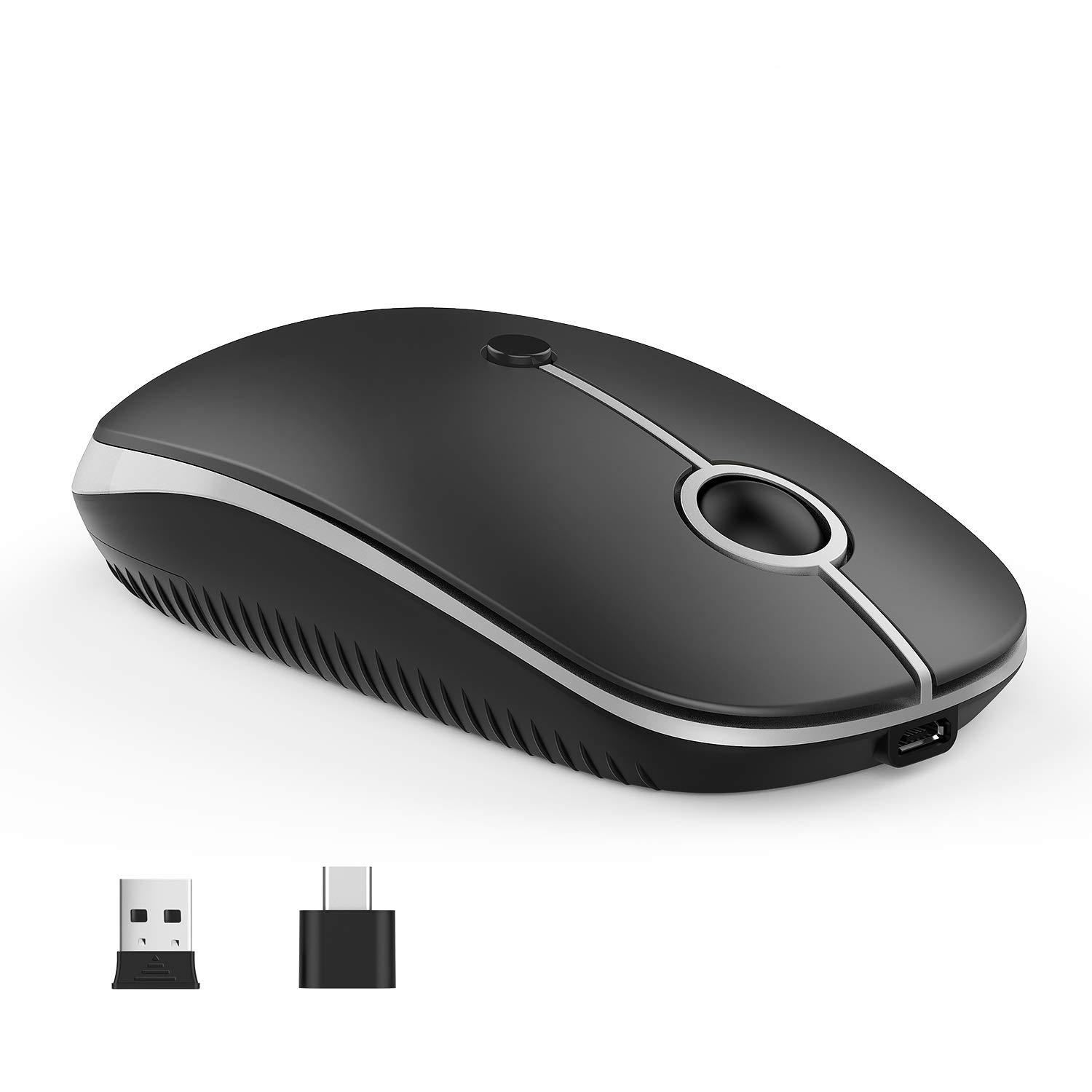 Type C Wireless Mouse，Vssoplor USB C MacBook Wireless Mouse Dual Mode 2.4G Cordless Mice with Nano USB and Type C Receiver Compatible with PC, Laptop, MacBook and All Type C Devices-Black and Silver