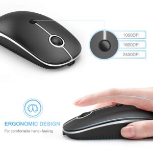 Type C Wireless Mouse，Vssoplor USB C MacBook Wireless Mouse Dual Mode 2.4G Cordless Mice with Nano USB and Type C Receiver Compatible with PC, Laptop, MacBook and All Type C Devices-Black and Silver