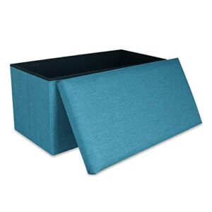 Cosaving 30 inches Folding Storage Ottoman Storage Cube Seat Foot Rest Stool with Memory Foam for Space Saving, Square Ottoman 30x15x15 inches, Teal