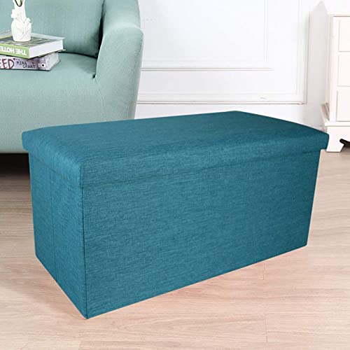 Cosaving 30 inches Folding Storage Ottoman Storage Cube Seat Foot Rest Stool with Memory Foam for Space Saving, Square Ottoman 30x15x15 inches, Teal