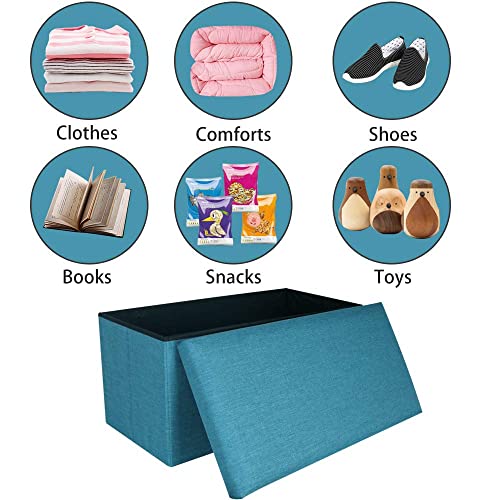 Cosaving 30 inches Folding Storage Ottoman Storage Cube Seat Foot Rest Stool with Memory Foam for Space Saving, Square Ottoman 30x15x15 inches, Teal