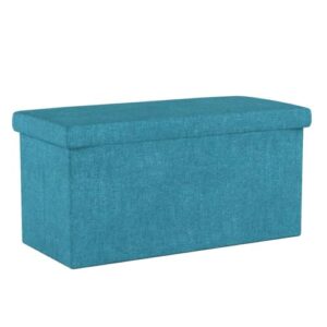 Cosaving 30 inches Folding Storage Ottoman Storage Cube Seat Foot Rest Stool with Memory Foam for Space Saving, Square Ottoman 30x15x15 inches, Teal