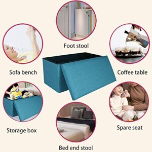 Cosaving 30 inches Folding Storage Ottoman Storage Cube Seat Foot Rest Stool with Memory Foam for Space Saving, Square Ottoman 30x15x15 inches, Teal