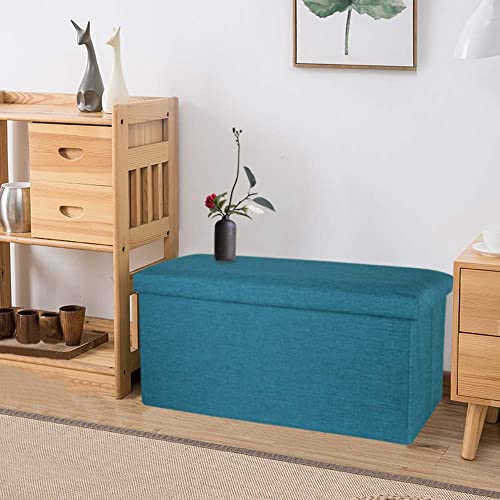 Cosaving 30 inches Folding Storage Ottoman Storage Cube Seat Foot Rest Stool with Memory Foam for Space Saving, Square Ottoman 30x15x15 inches, Teal