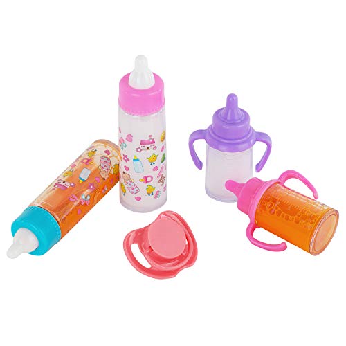 fash n kolor®, My Sweet Baby Disappearing Doll Feeding Set | Baby Care 6 Piece Doll Feeding Set for Toy Stroller | 2 Milk & Juice Bottles with 2 Toy Pacifier for Baby Doll