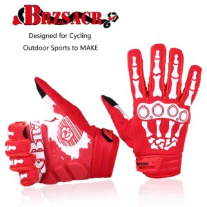 BRZSACR Cycling Gloves Full-Finger Gloves Skeleton Bones Motorcycle Bike Gloves Mountain-Padded Road Bicycle for Men Women Non-Slip and Resistance to Abrasion for Biking Climbing Hiking(Red.L