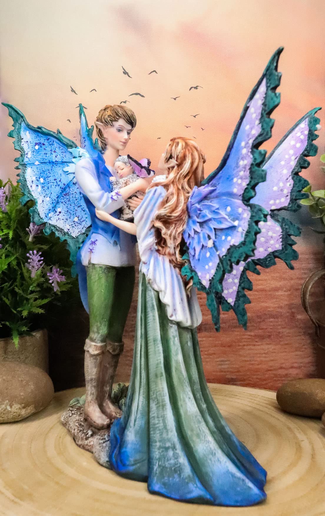 Ebros Amy Brown Family Love Fairy Mother Father and Baby Child Statue 9.5" Tall Fantasy Mythical Faery Garden Magic Collectible Figurine Fairies Pixies Nymphs Decor