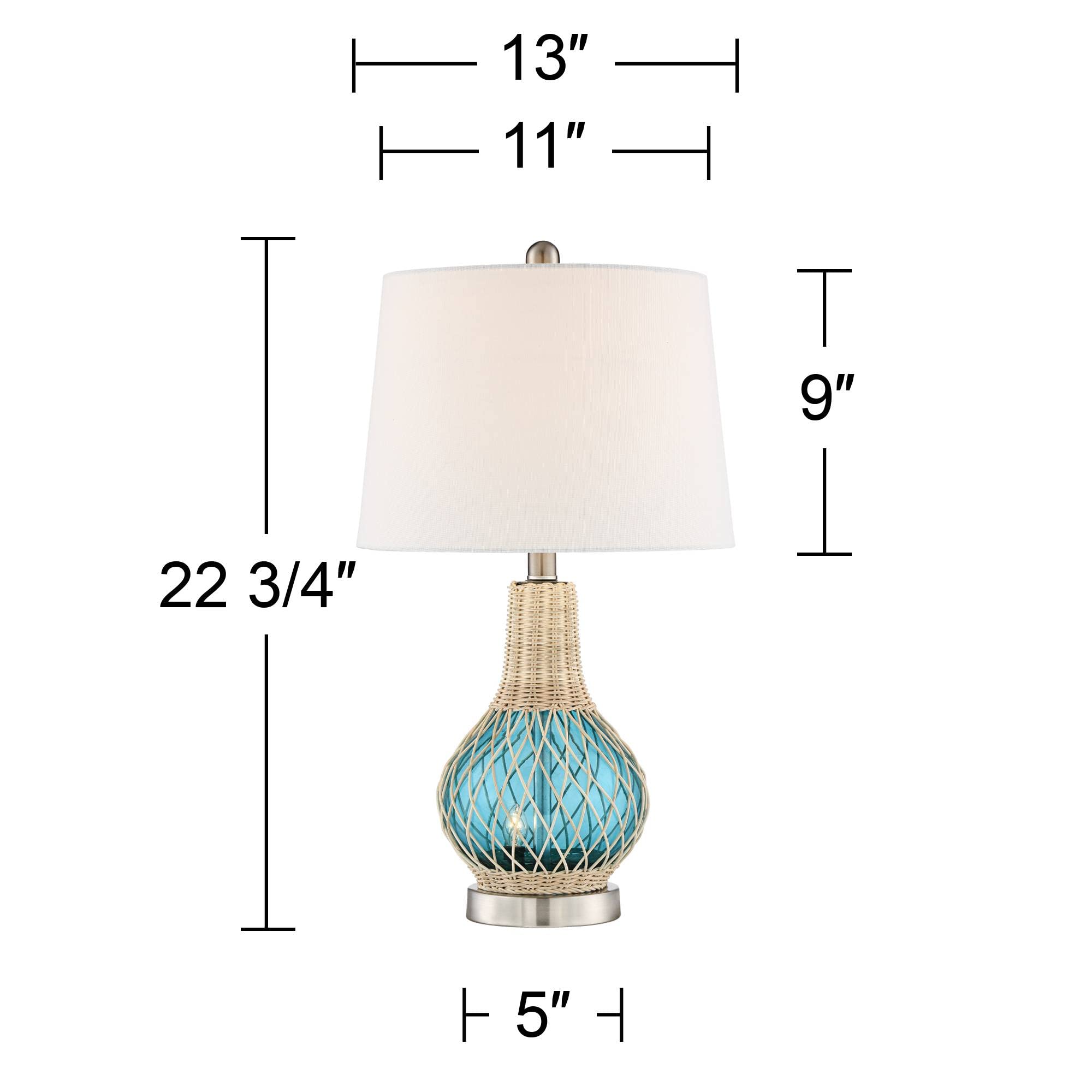 360 Lighting Alana Coastal Accent Table Lamp with Nightlight LED 22.75" High Rope Blue Glass Gourd White Fabric Drum Shade Decor for Living Room Bedroom Beach House Bedside Nightstand Home