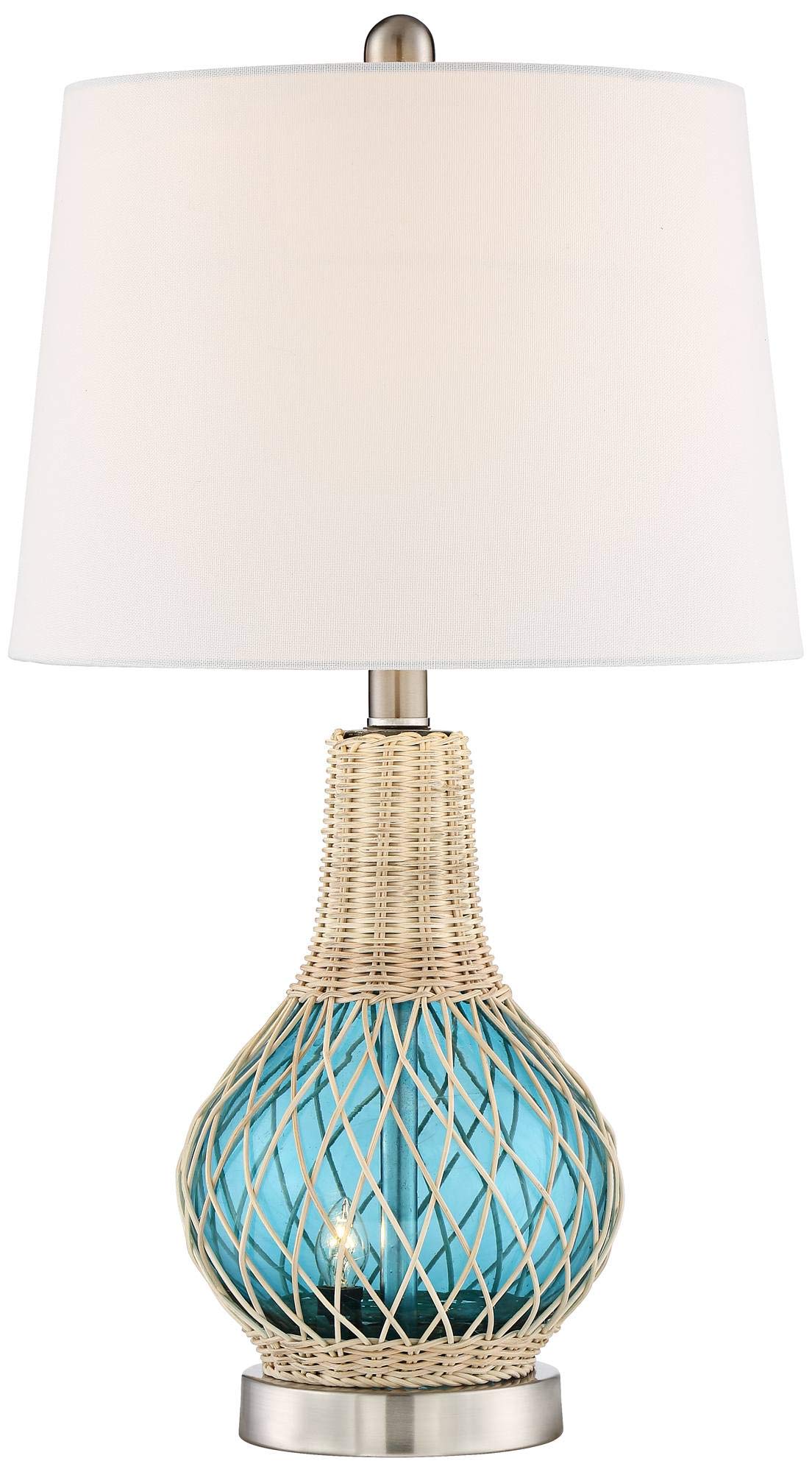 360 Lighting Alana Coastal Accent Table Lamp with Nightlight LED 22.75" High Rope Blue Glass Gourd White Fabric Drum Shade Decor for Living Room Bedroom Beach House Bedside Nightstand Home