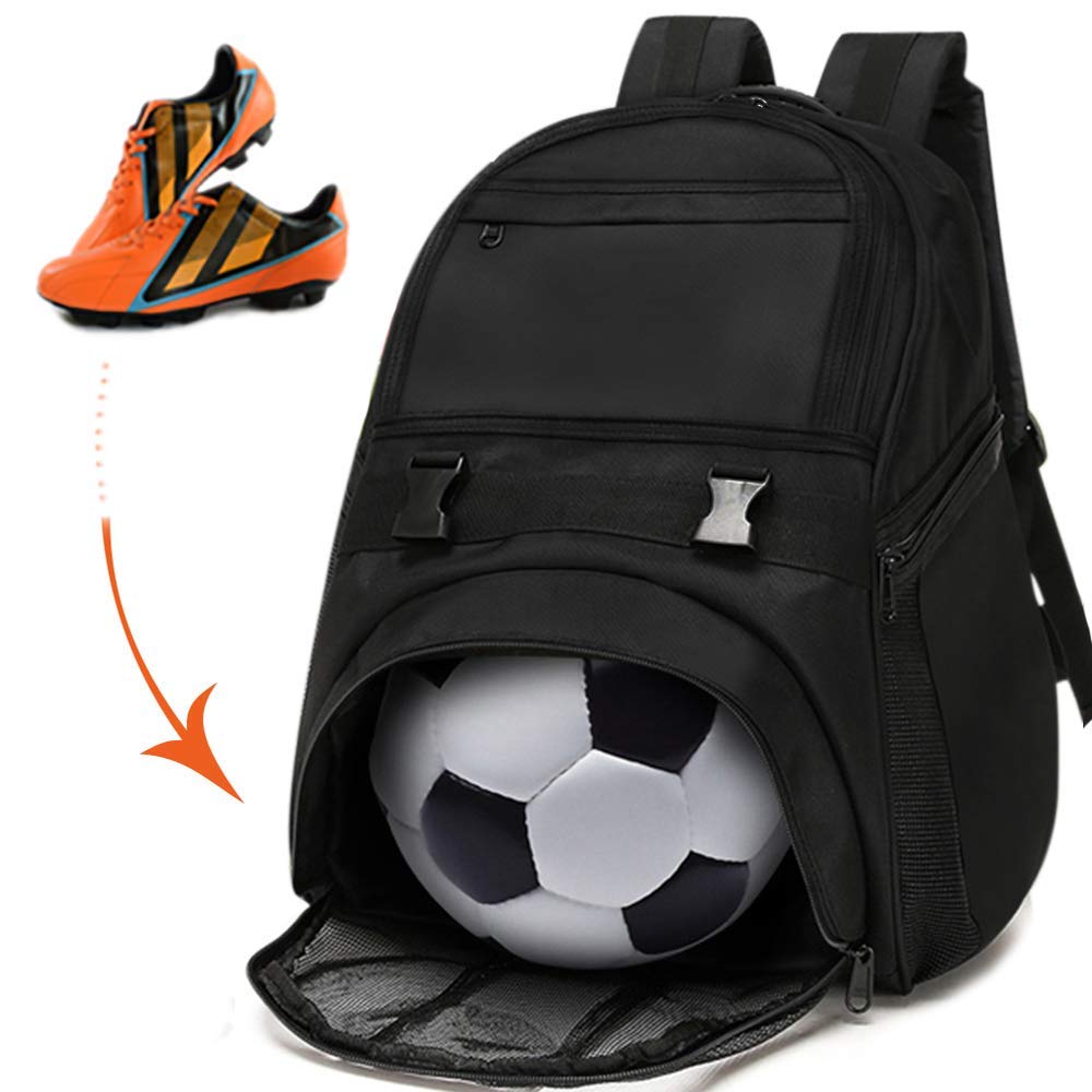 Youth Soccer Bags - Sports Backpacks for Soccer, Basketball, Football with Ball Holder for Boys Girls - Black