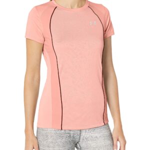 Under Armour Women's Tech C&s Jacquard Crew Neck Short Sleeve T-Shirt, Peach Frost (845)/Metallic Silver, X-Small