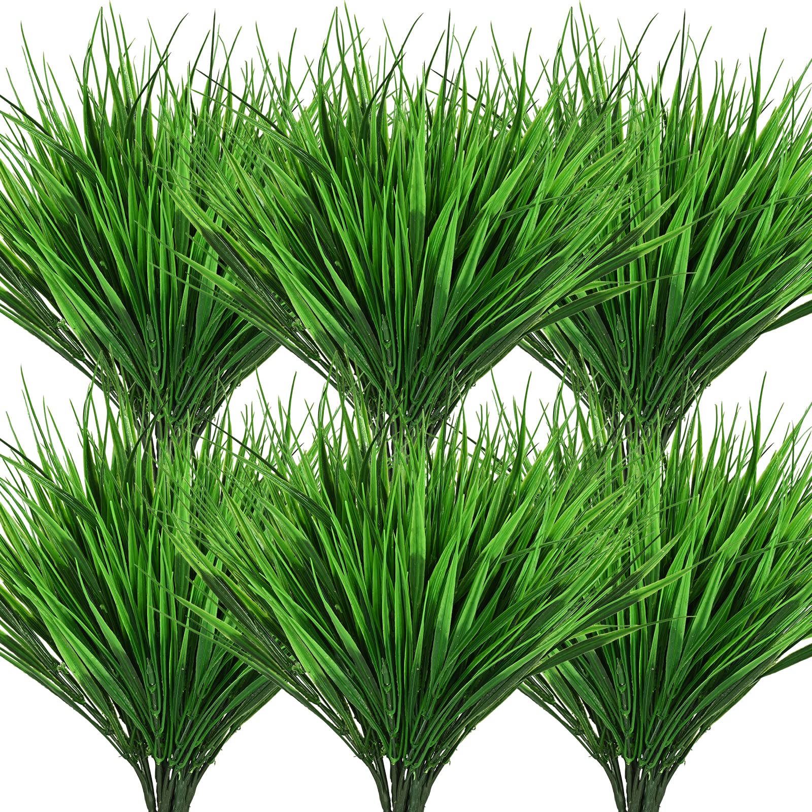 Sunm Boutique Artificial Outdoor Plants, 8 Bundles Fake Plastic Wheat Grass, Faux Plastic Greenery Shrubs for Indoor Outdoor Garden Office Window Box Veranda Centerpiece Floral Wedding Decor