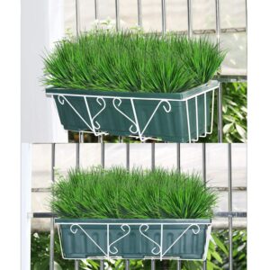 Sunm Boutique Artificial Outdoor Plants, 8 Bundles Fake Plastic Wheat Grass, Faux Plastic Greenery Shrubs for Indoor Outdoor Garden Office Window Box Veranda Centerpiece Floral Wedding Decor