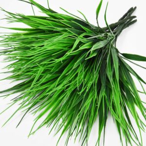 Sunm Boutique Artificial Outdoor Plants, 8 Bundles Fake Plastic Wheat Grass, Faux Plastic Greenery Shrubs for Indoor Outdoor Garden Office Window Box Veranda Centerpiece Floral Wedding Decor