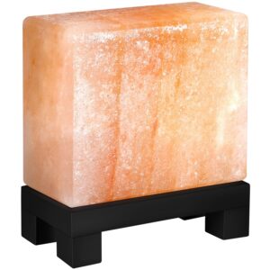 UMAID Himalayan Salt Lamp Rectangle, Salt Rock Lamp on Modern Wood Base, Night Light Bulb & Dimmable Cord, Natural Himalayan Pink Salt Lamp, Unique Home Decor, Zen Gifts, Spa & Meditation Accessories