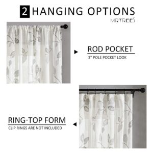 MRTREES Sheer Printed Valance Curtains for Kitchen Windows, Small Modern Rod Pocket Voile Valance Window Treatment Decor for Bathroom Basement(1 Pack, 54" W x 16" L, White with Grey Floral Pattern)