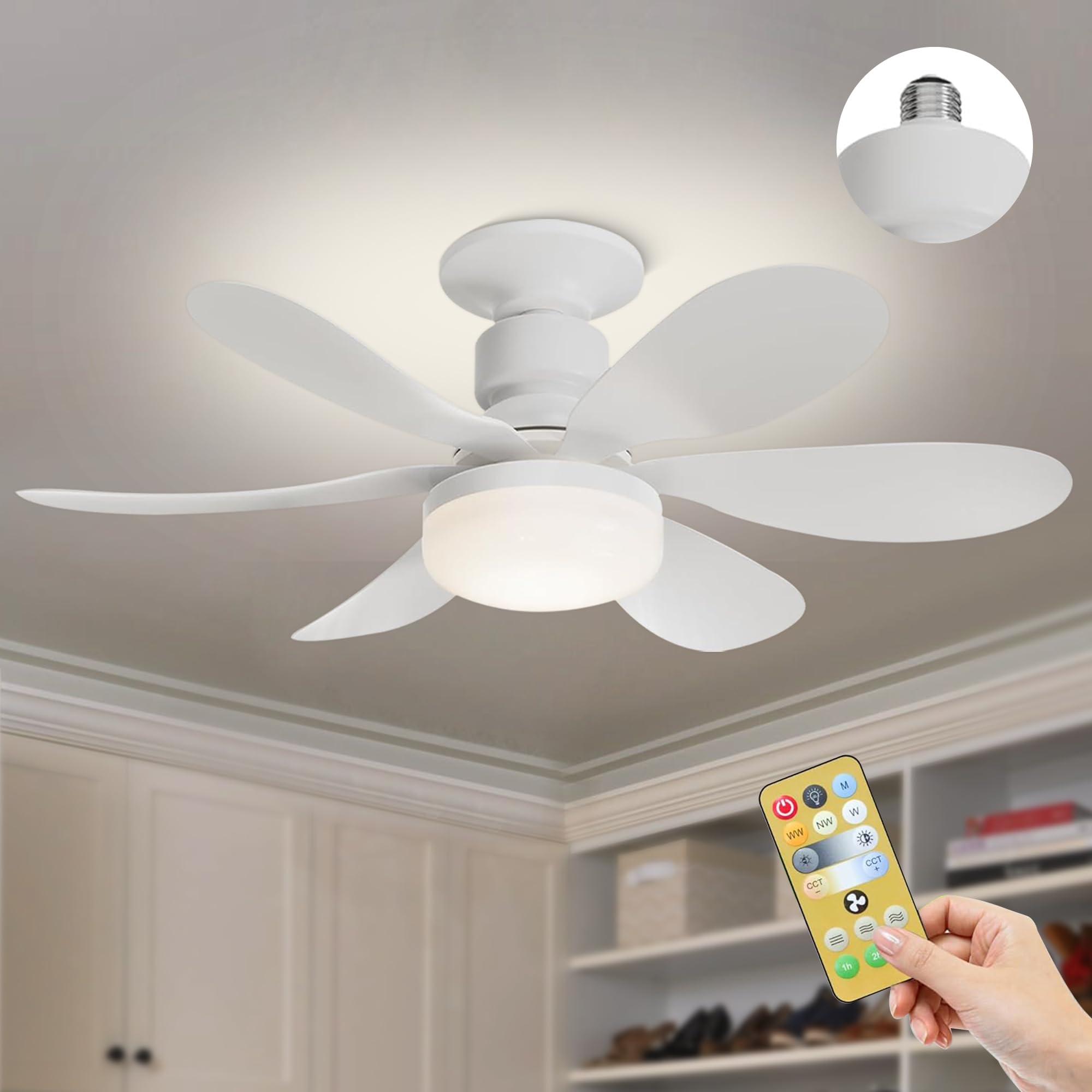 Bella Depot 42" Retractable Ceiling Fan with Lights and Remote with 3 Color Change, Timing Options, Silent Noiseless for Dining Room Bedroom Kitchen(Brushed Nickel, 42")