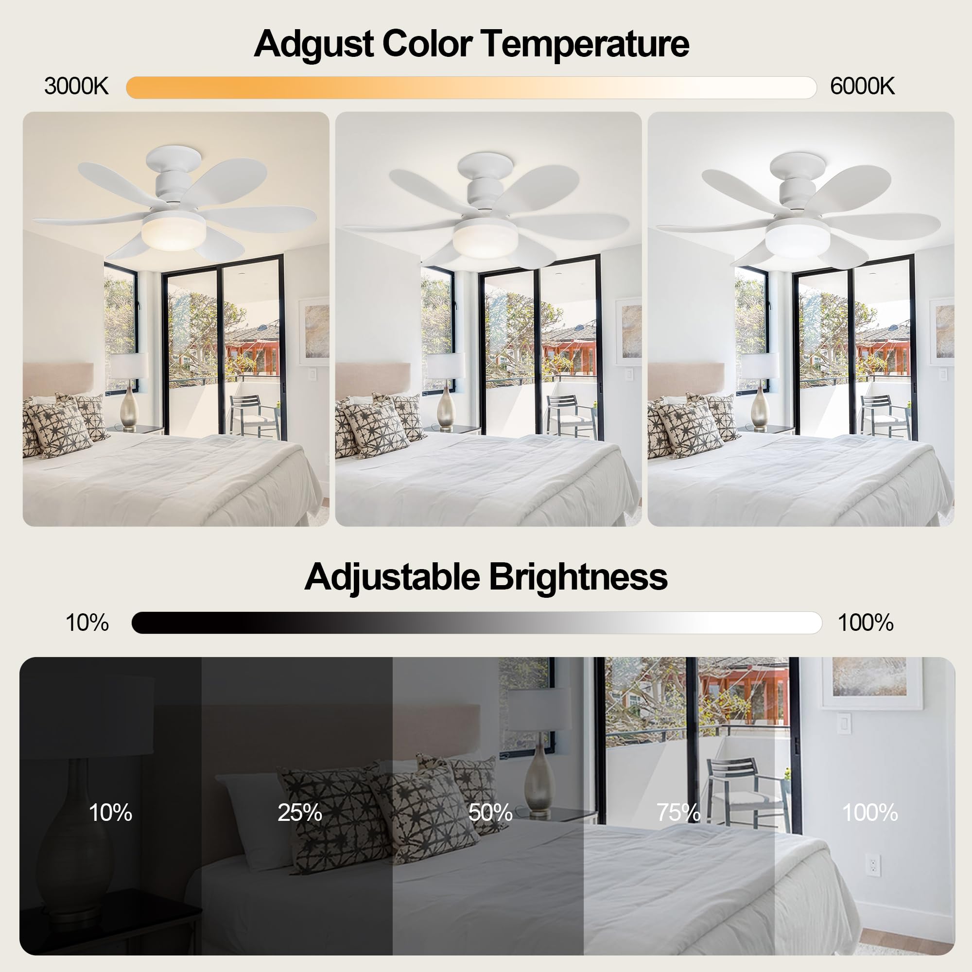 Bella Depot 42" Retractable Ceiling Fan with Lights and Remote with 3 Color Change, Timing Options, Silent Noiseless for Dining Room Bedroom Kitchen(Brushed Nickel, 42")