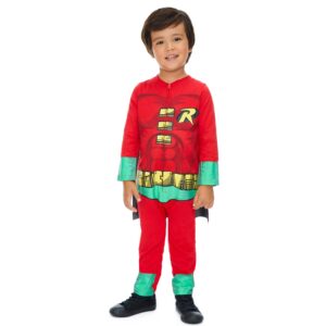 warner bros. robin toddler boys zip up cosplay costume coverall and cape 5t