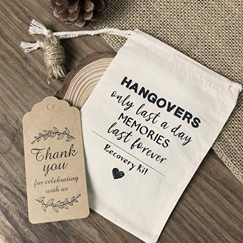 DÉCOCO 10 Bachelorette Party Favor Hangover Kit Bags(4'' x 6'') and Gift Tags Cotton Drawstring for Wedding Welcome Holiday Survival Recovery Bridesmaid Gifts