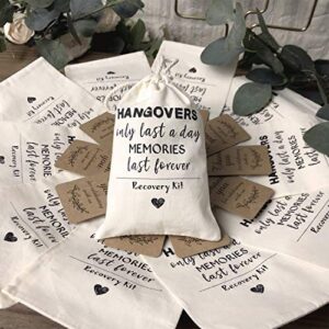 DÉCOCO 10 Bachelorette Party Favor Hangover Kit Bags(4'' x 6'') and Gift Tags Cotton Drawstring for Wedding Welcome Holiday Survival Recovery Bridesmaid Gifts