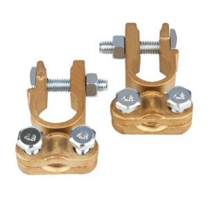 ampper brass battery terminals connectors clamps, top post battery terminal protector set for marine car boat rv vehicles (1 pair)