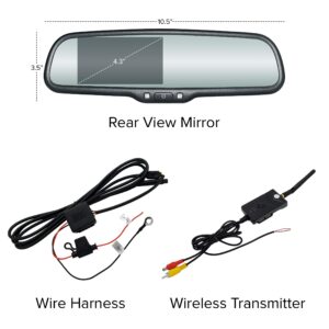 Master Tailgaters 10.5" OEM Rear View Mirror with 4.3" LCD Screen and Wireless Transmitter | Rearview Universal Fit | Auto Adjusting Brightness LCD | Anti Glare | Full Mirror Replacement