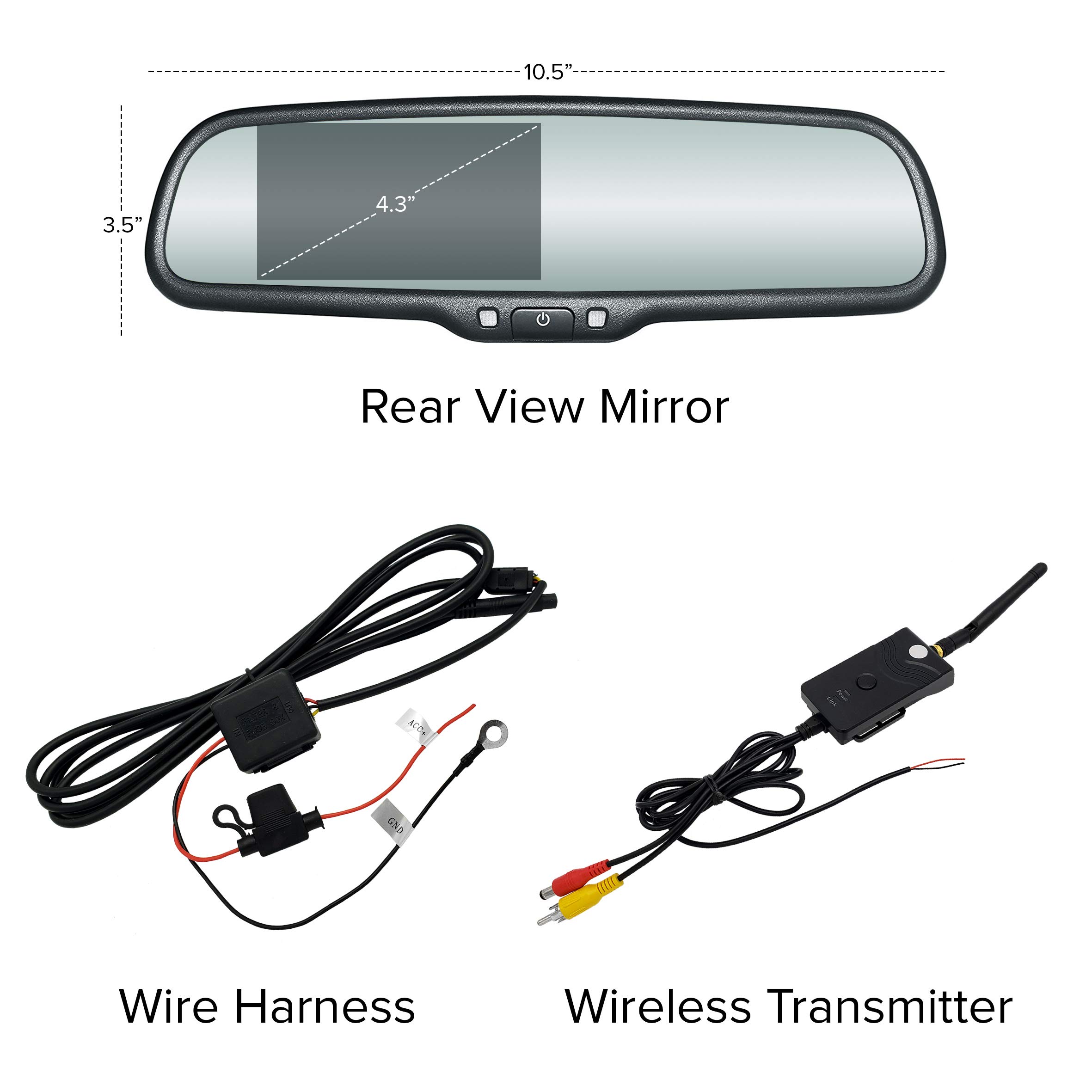 Master Tailgaters 10.5" OEM Rear View Mirror with 4.3" LCD Screen and Wireless Transmitter | Rearview Universal Fit | Auto Adjusting Brightness LCD | Anti Glare | Full Mirror Replacement