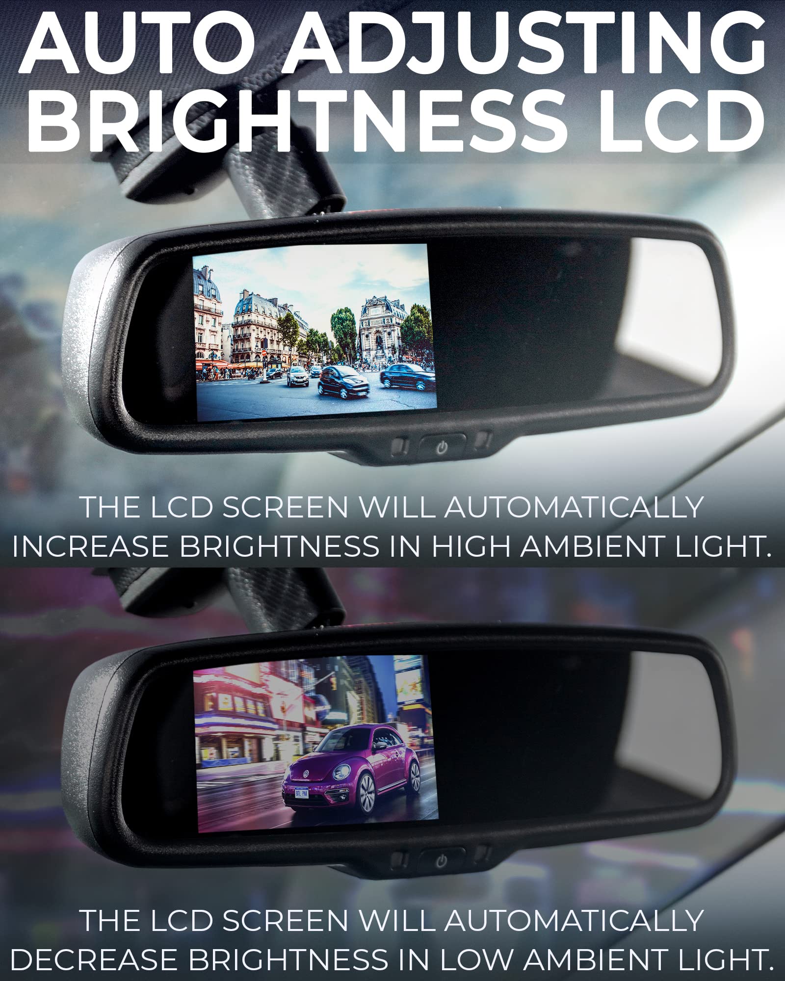 Master Tailgaters 10.5" OEM Rear View Mirror with 4.3" LCD Screen and Wireless Transmitter | Rearview Universal Fit | Auto Adjusting Brightness LCD | Anti Glare | Full Mirror Replacement