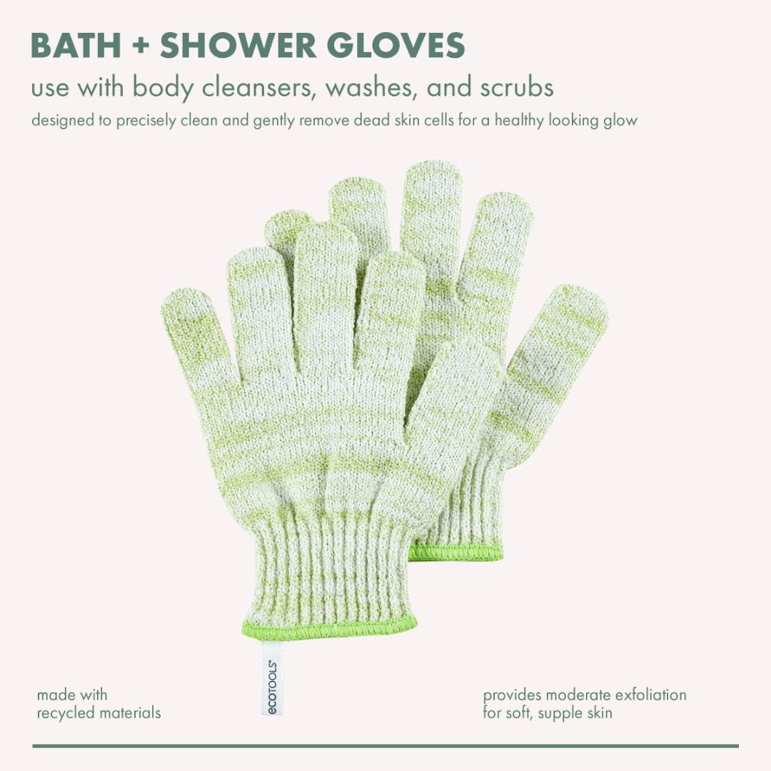 EcoTools Bath & Shower Gloves, Recycled Netting, Exfoliating, Gentle Cleansing for Whole Body, Use Before Self-Tanning, Removes Dry Skin, Dirt, & Impurities, Fits All Hands, 6 Pairs, 12 Gloves Total