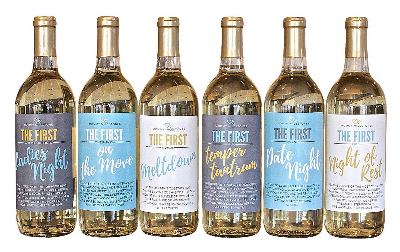 6 Mommy's First Milestone Wine Labels and Stickers, Great Baby Shower and Pregnancy Gift Ideas for Mom To Be, Funny Mom's First Moments After Having New Baby Girl or Boy – By Harper & Ivy Designs