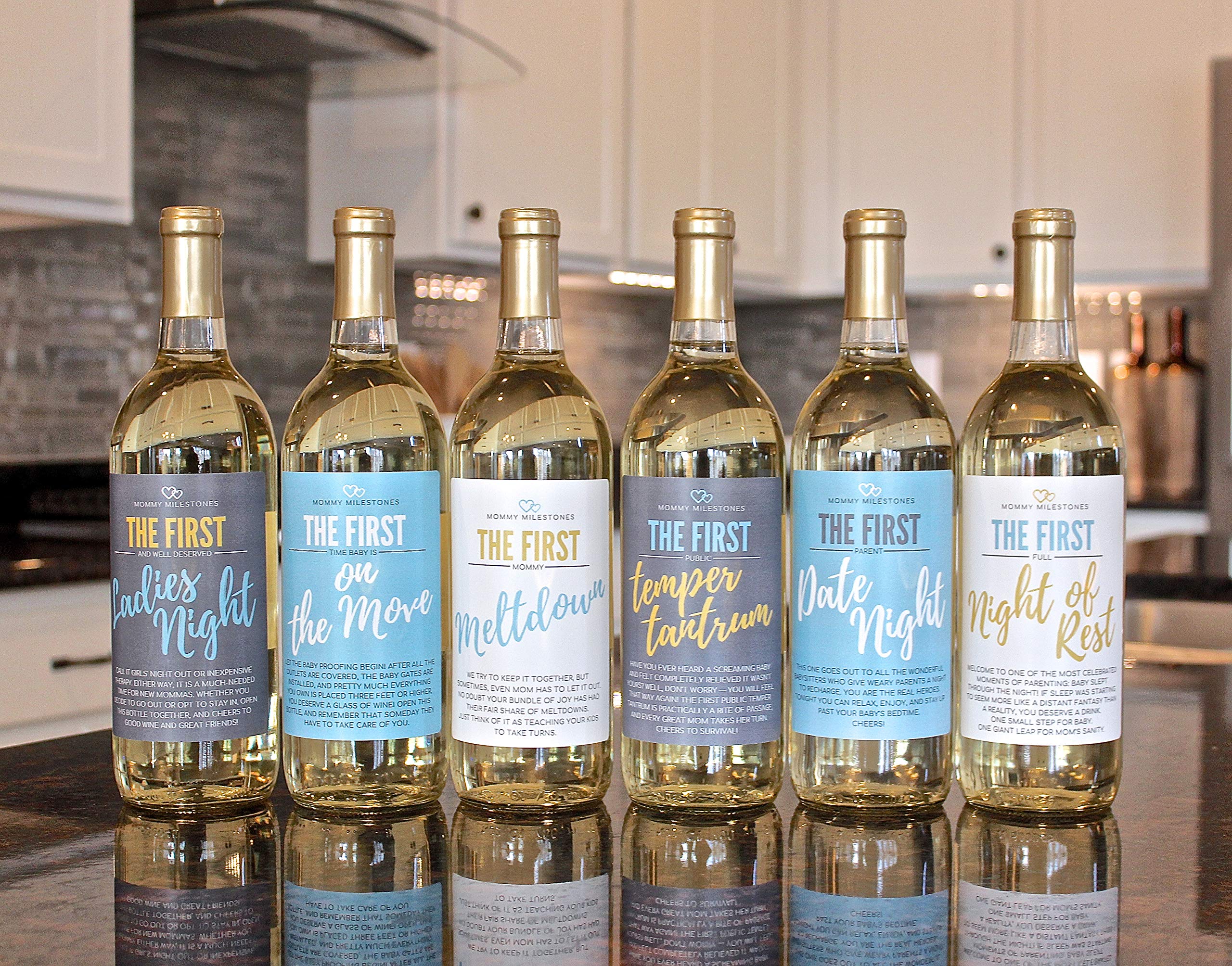 6 Mommy's First Milestone Wine Labels and Stickers, Great Baby Shower and Pregnancy Gift Ideas for Mom To Be, Funny Mom's First Moments After Having New Baby Girl or Boy – By Harper & Ivy Designs