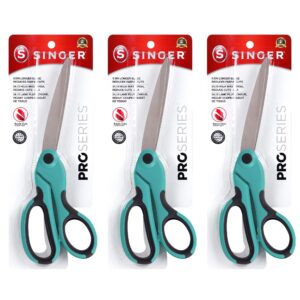 SINGER 00562 9-1/2-Inch ProSeries, 3-Pack Heavy Duty Bent Sewing Scissors Teal