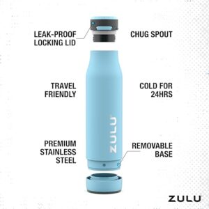 ZULU Ace Vacuum Insulated Stainless Steel Water Bottle with Leak-Proof Locking Lid and Removable Base, 24oz Bottle