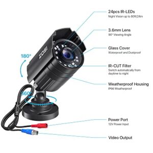 ZOSI 1080P HD TVI Security Camera for Home Office Surveillance CCTV System Bullet BNC Camera with Night Vision Black