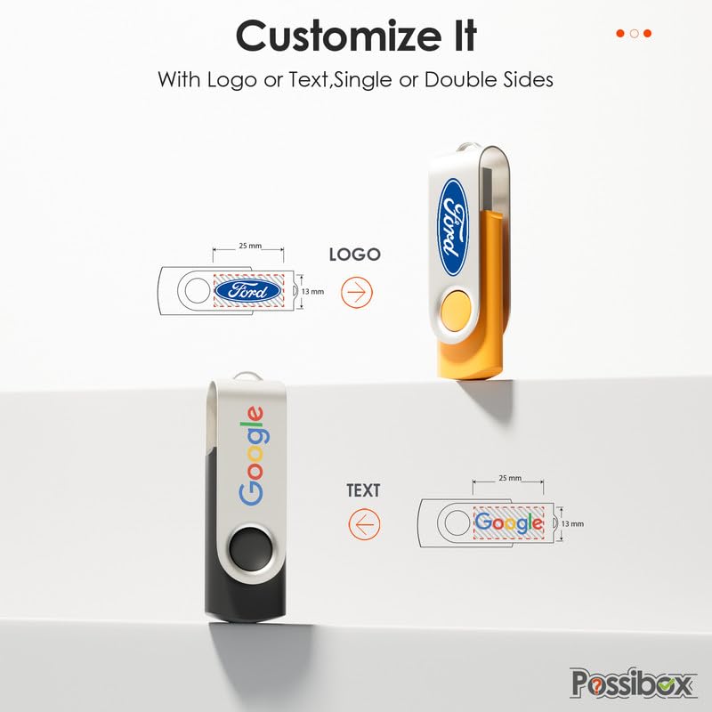 Possibox Custom Swivel USB Flash Drive 8GB Promotional Product Personalized with Your Logo - Bulk USB 2.0 - Customizable 500 Pack