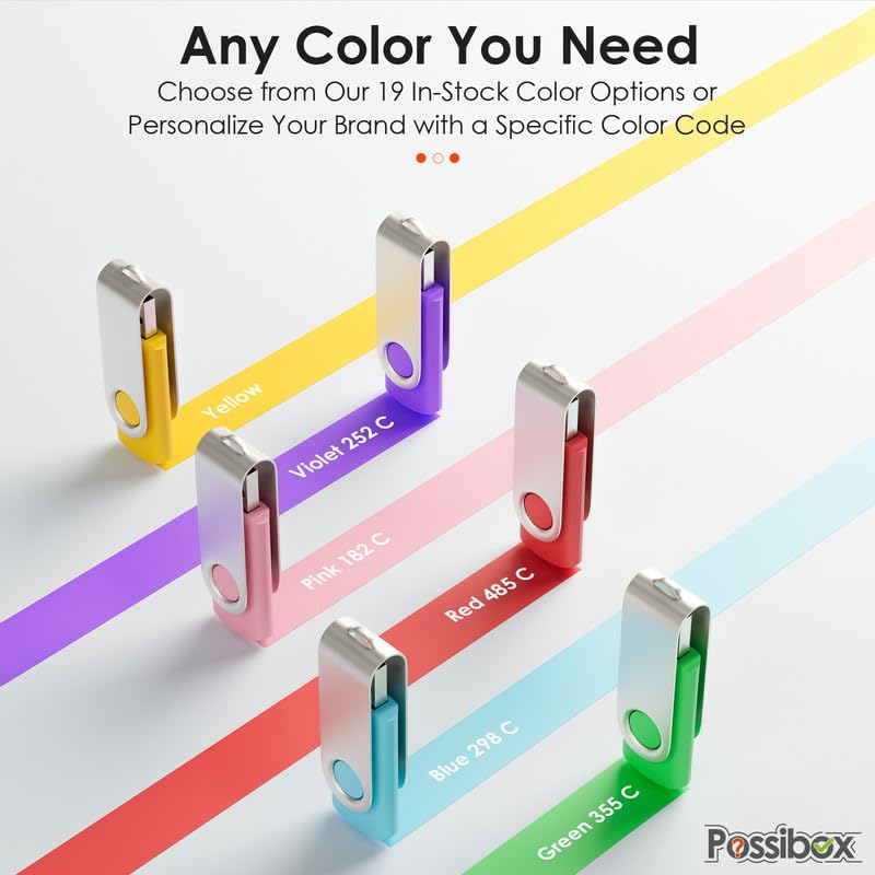 Possibox Custom Swivel USB Flash Drive 8GB Promotional Product Personalized with Your Logo - Bulk USB 2.0 - Customizable 500 Pack