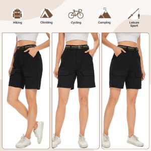 Jessie Kidden Womens Stretch Cargo Hiking Shorts Quick Dry Elastic Waist 7" Casual Shorts for Women Black