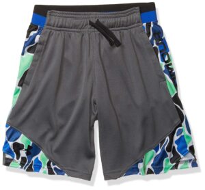 under armour stunt novelty workout gym short, pitch gray (012)/black, youth large