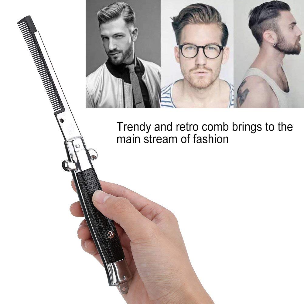 Switchblade Comb, Man's Spring Pocket Oil Hair Comb Folding Knife Looking Automatic Push Button Brush for Head Hair or Beard Men