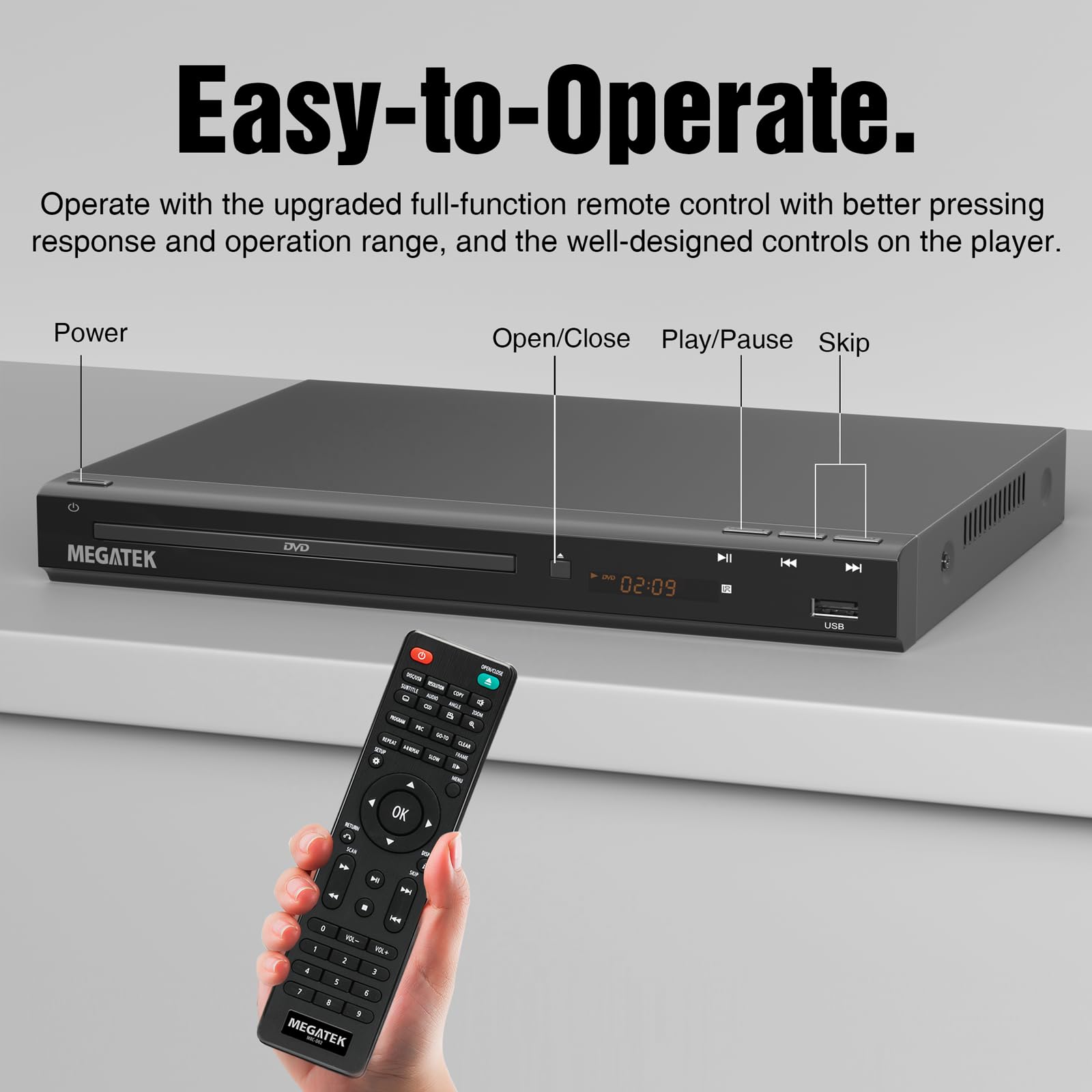 MEGATEK Region-Free DVD Player for TV with HDMI, CD Player for Home, Plays All Regions and Formats, USB Port, Durable Metal Casing, Remote, HDMI and RCA Cables Included