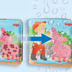 HABA Animal Wash Day - Magic Bath Book - Wipe with Warm Water and the "Muddy" Pages Come Clean