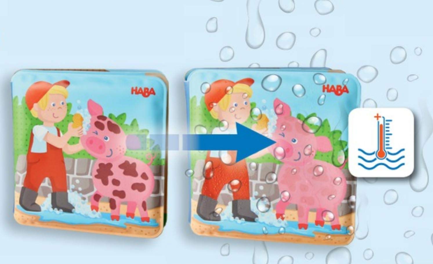 HABA Animal Wash Day - Magic Bath Book - Wipe with Warm Water and the "Muddy" Pages Come Clean