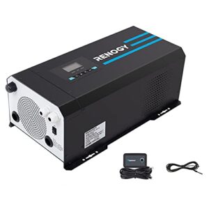 renogy 3000w pure sine wave inverter charger 12v dc to 120v ac surge 9000w for off-grid solar rv boat home w/lcd display, auto transfer switch, compatible with lithium battery