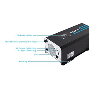 Renogy 3000w Pure Sine Wave Inverter Charger 12V DC to 120V AC Surge 9000w for Off-Grid Solar RV Boat Home w/LCD Display, Auto Transfer Switch, Compatible with Lithium Battery