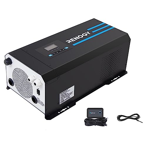 Renogy 3000w Pure Sine Wave Inverter Charger 12V DC to 120V AC Surge 9000w for Off-Grid Solar RV Boat Home w/LCD Display, Auto Transfer Switch, Compatible with Lithium Battery